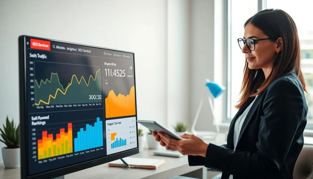 website analytics dashboard showing seo services performance metrics